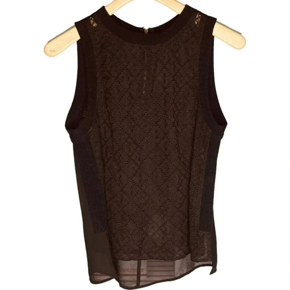 Astr Black Sleeveless Lace & Knit High-Low Blouse Top - Picture 1 of 11